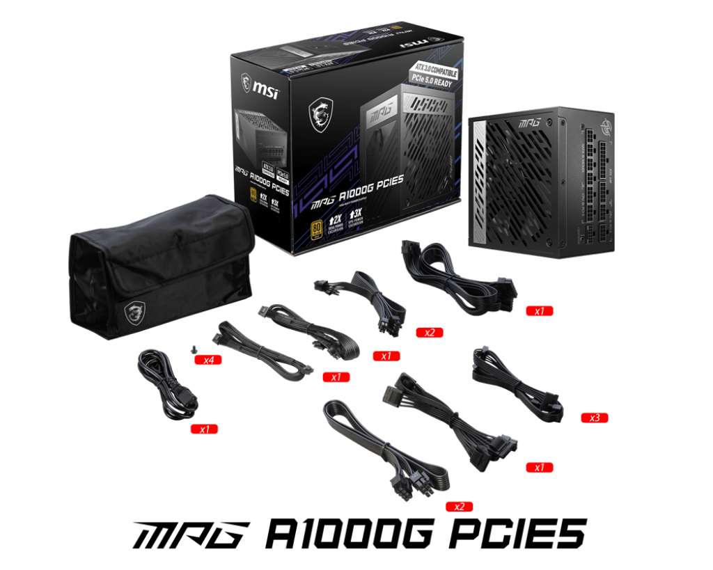 Power Supply MSI MPG A1000G PCIE5 1000W 80 PLUS Gold Modular - Image 4