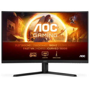 AOC 31.5" Curved Gaming Monitor QHD 180Hz 0.5ms VA 1500R FreeSync - Black
