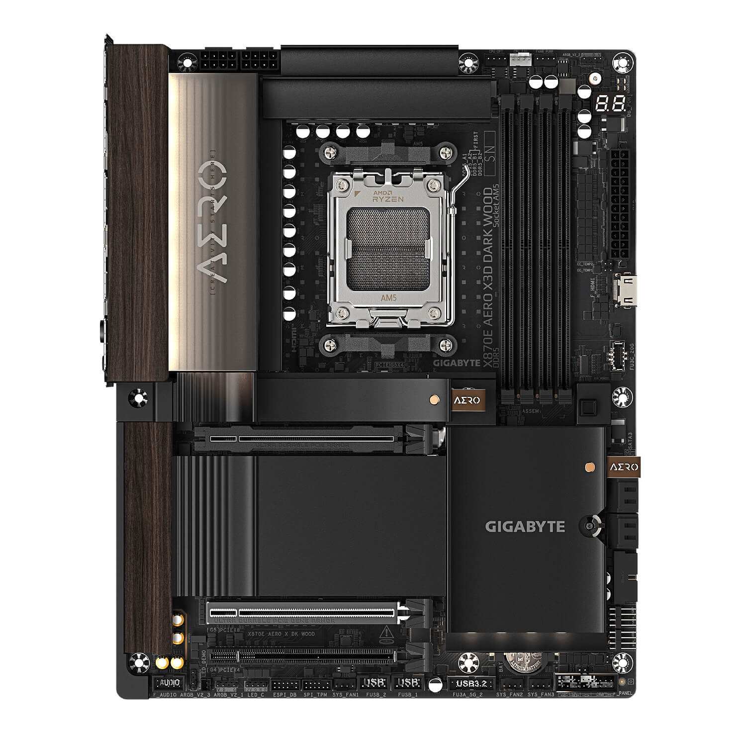 Gigabyte X870E AERO X3D Dark Wood Motherboard AM5 DDR5 PCIe 5.0 WiFi7 ATX - Image 2