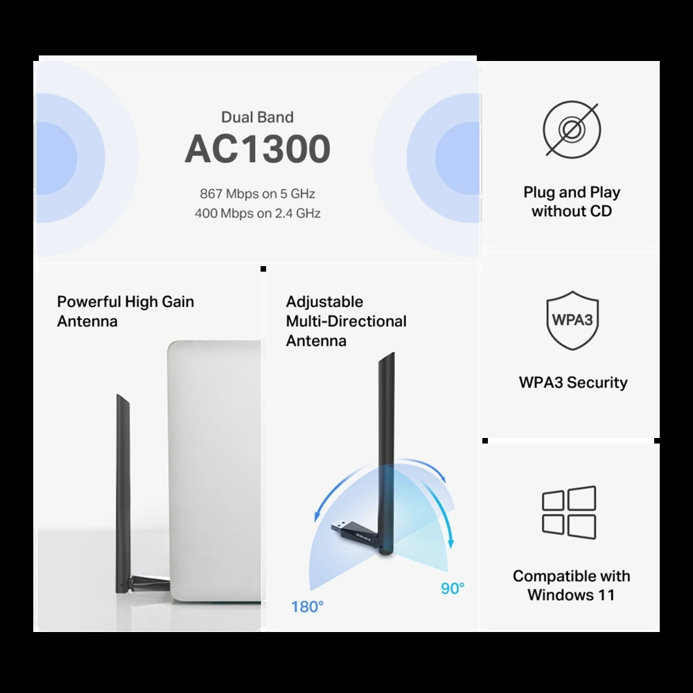 Mercusys MA30H AC1300 High Gain Wireless Dual Band USB Wi-Fi Adapter MU-MIMO - Image 2