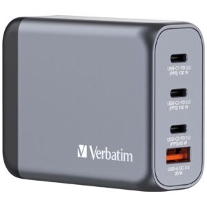 Verbatim 200W GaN Charger 4-Port USB-C PD 100W Fast Wall Adapter 32204