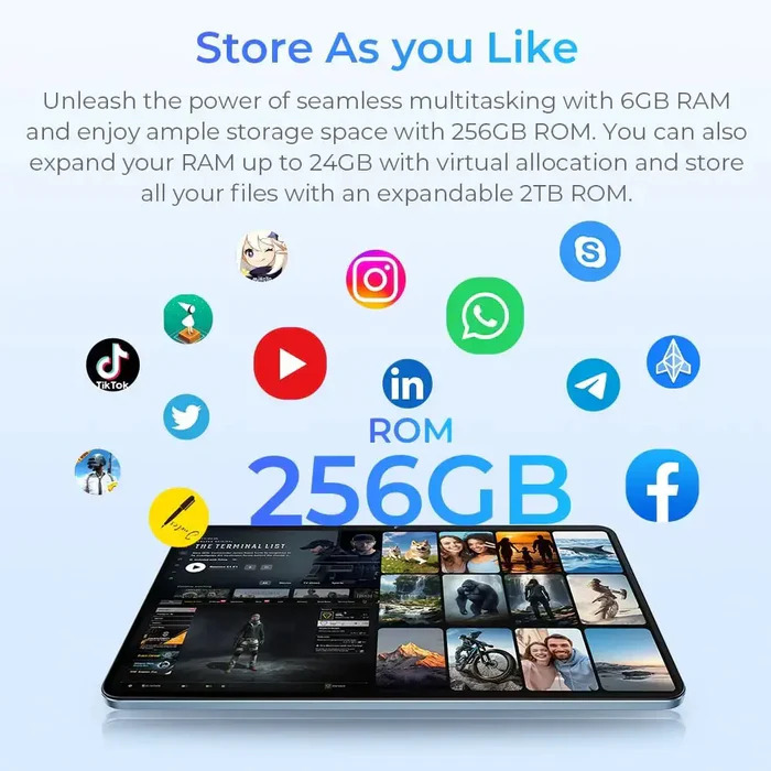 OUKITEL OT5S 4G Tablet RAM 6GB Storage 256GB 12" Black 8250mAh 99607-870-29 - Image 2