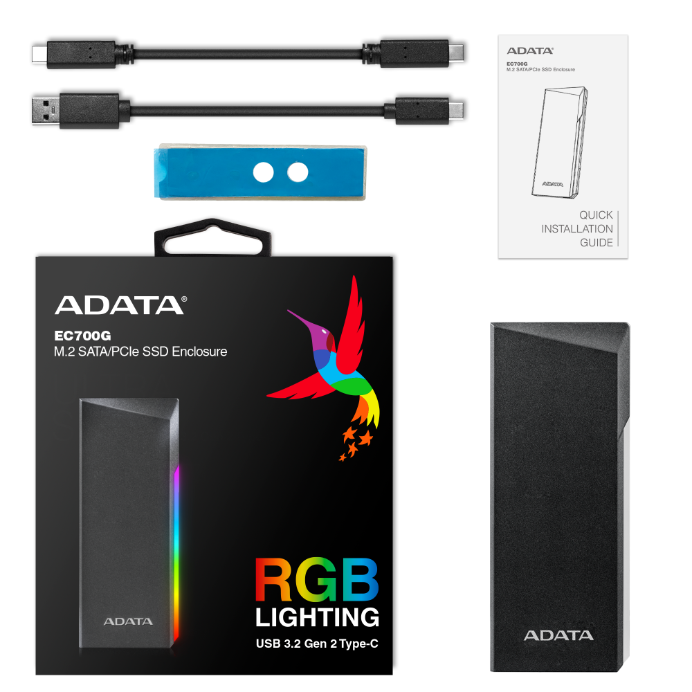 A-DATA EC700G External Storage Box SSD M.2/PCIe SATA RGB lighting USB 3.2 - Image 9