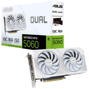 ASUS Dual RTX 5060 OC 8GB GDDR7 White Graphics Card 90YV0N15-M0NA00 Blackwell