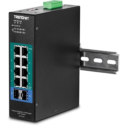 TRENDnet TI-PG102I Industrial Gigabit L2 Managed PoE+ DIN-Rail Switch 240W SFP