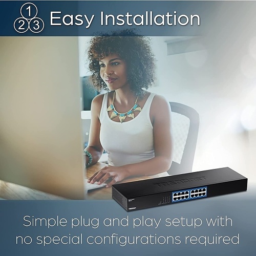 TRENDnet TEG-S17 16-Port Gigabit Switch Unmanaged Metal 1U Rackmount 32Gbps Hub