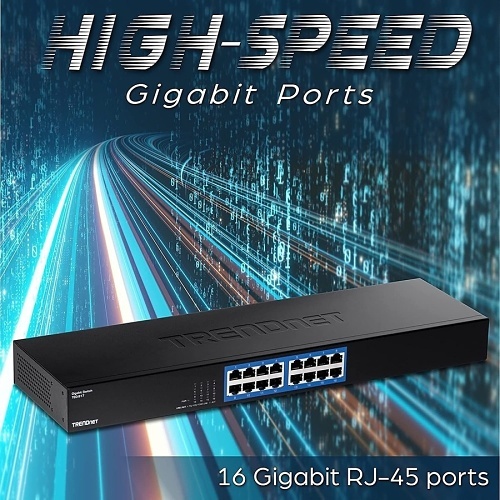 TRENDnet TEG-S17 16-Port Gigabit Switch Unmanaged Metal 1U Rackmount 32Gbps Hub - Image 6