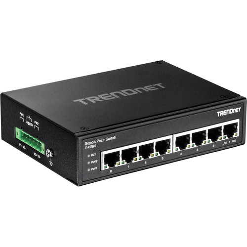TRENDnet TI-PG80 Hardened Industrial 8-Port Gigabit PoE+ DIN-Rail Switch 200W
