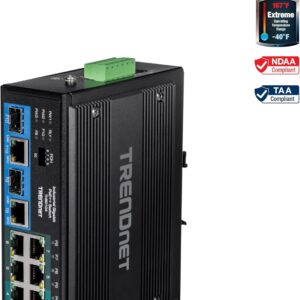 TRENDnet TI-BG104 Industrial Gigabit PoE++ DIN-Rail Switch 10-Port 360W 4x 90W
