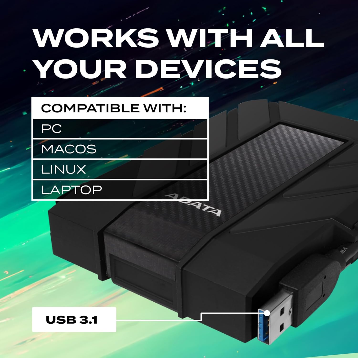 ADATA HD710 Pro 1TB External Hard Drive IP68 Waterproof Rugged USB 3.1 HDD Black - Image 3