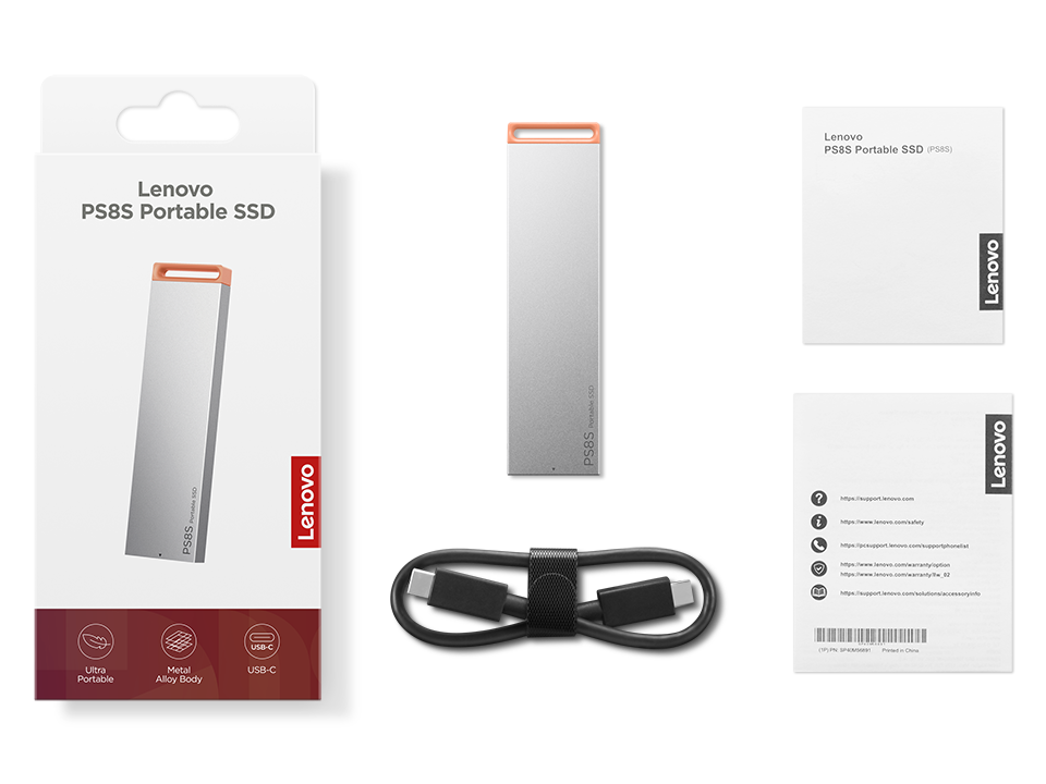 Lenovo PS8S 512GB Portable SSD External Solid State Drive 1050MB/s USB-C Grey
