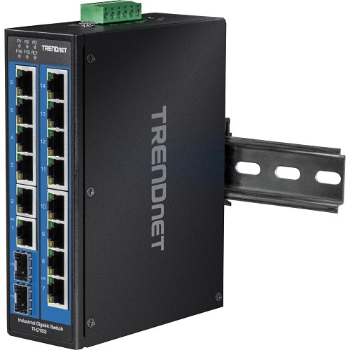 TRENDnet TI-G162 Hardened Industrial 16-Port Gigabit Switch 2x SFP DIN-Rail Hub - Image 2
