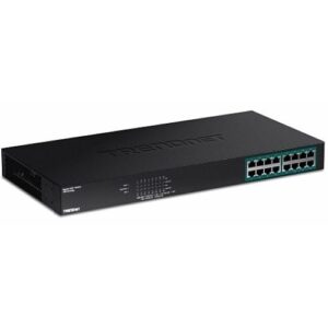 TRENDnet TPE-TG160g 16-Port Gigabit PoE+ Rackmount Switch 246W Metal 1U Hub