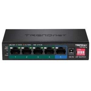 TRENDnet TPE-TG51g 5-Port Gigabit Long-Range PoE+ Switch 60W Metal DIP VLAN QoS