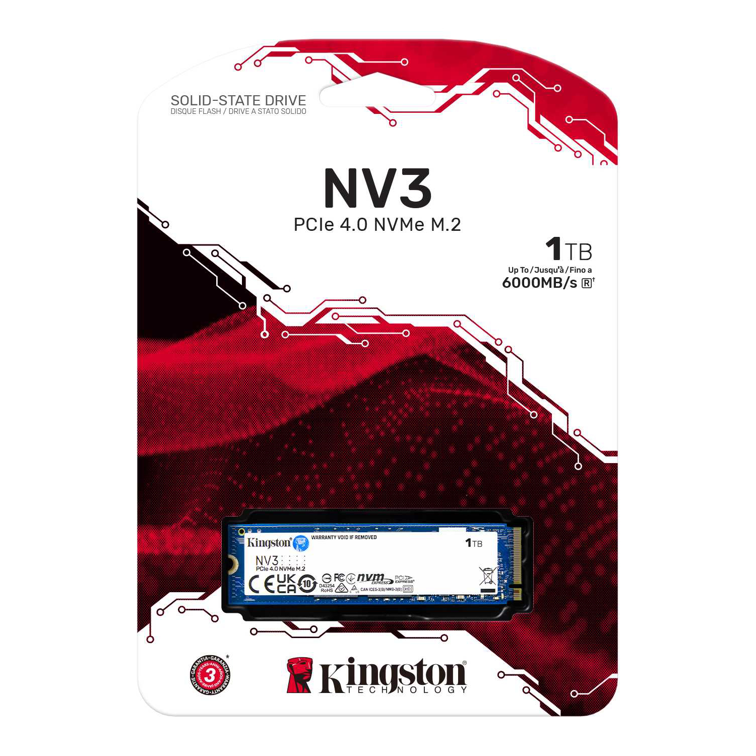 Kingston 1TB NV3 M.2 2280 PCIe 4.0 NVMe SSD SNV3S-1000G-B Solid State Drive Bulk